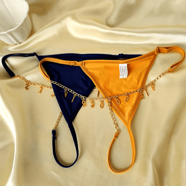 Sexy Open Gear Bikini Custom Name Thong For Women Bandage G-string  Underwear With Rhinestone Letters Waist Chain New Year Gifts